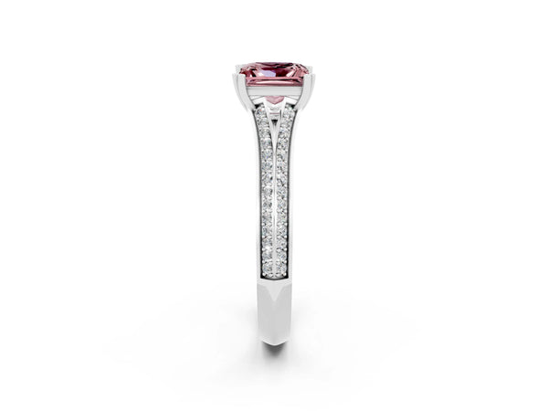 Silver Princess Cut Morganite Split Shank Engagement Ring with Pavé Band