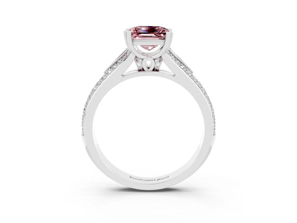 Platinum Princess Cut Morganite Split Shank Engagement Ring with Pavé Band