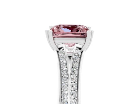White gold Princess Cut Morganite Split Shank Engagement Ring with Pavé Band_5