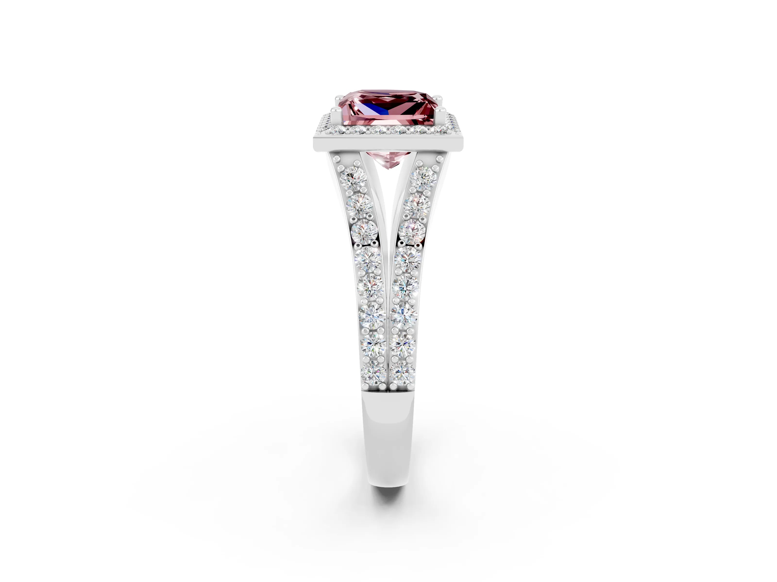White gold Princess Cut Morganite Split Shank Halo Ring with Four-Prong Setting_62