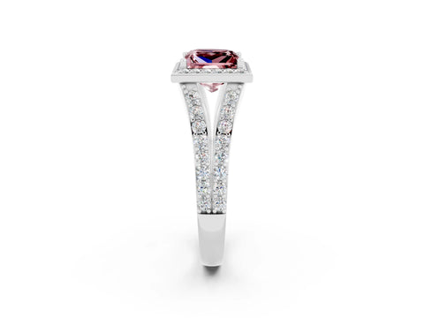 White gold Princess Cut Morganite Split Shank Halo Ring with Four-Prong Setting_62