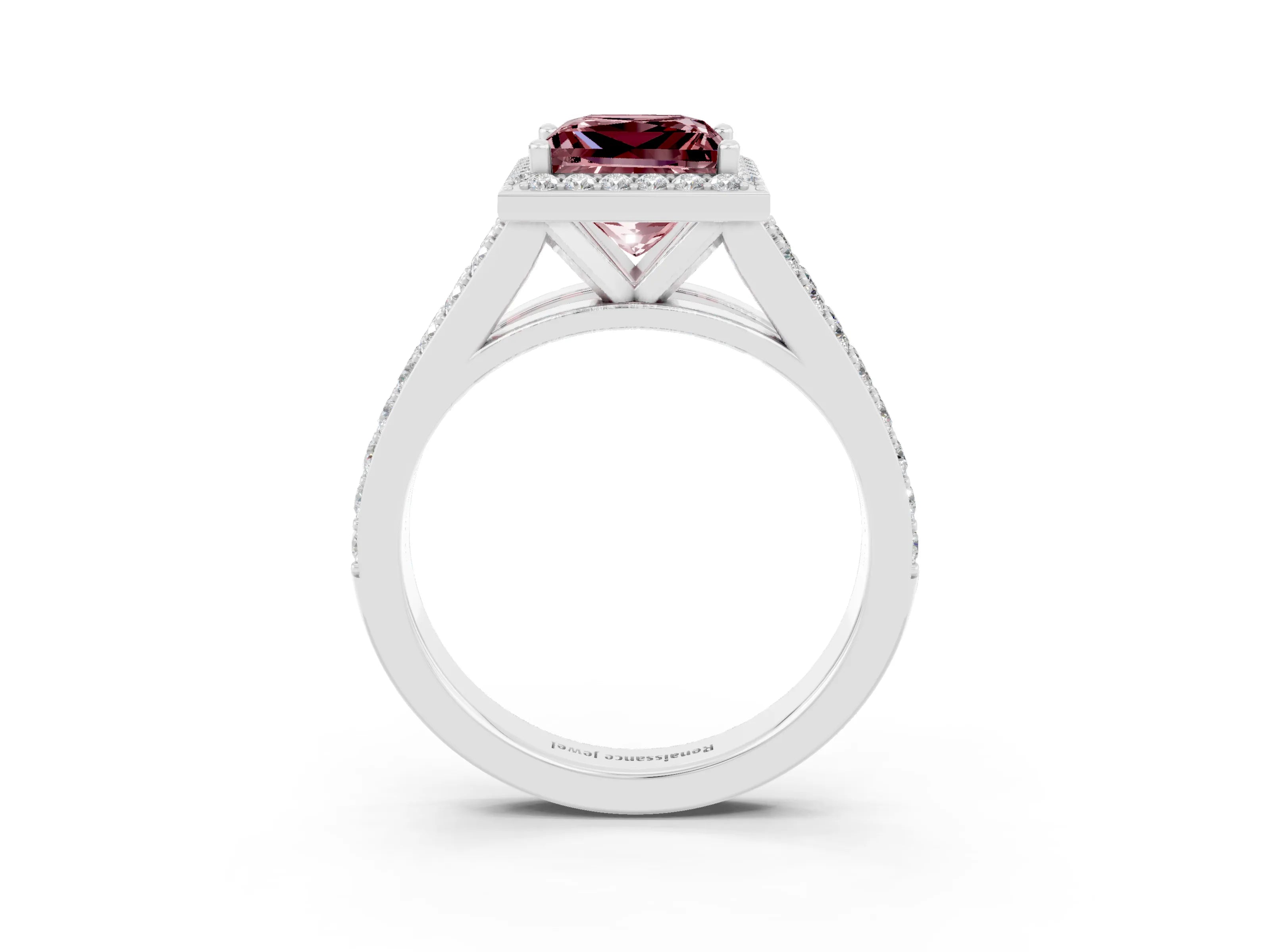 White gold Princess Cut Morganite Split Shank Halo Ring with Four-Prong Setting_63