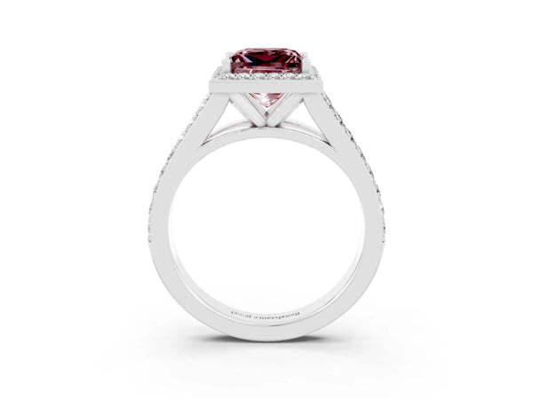 White gold Princess Cut Morganite Split Shank Halo Ring with Four-Prong Setting