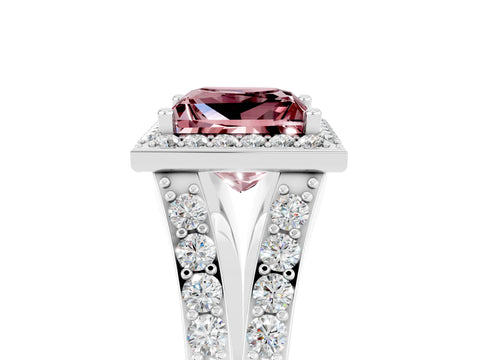 White gold Princess Cut Morganite Split Shank Halo Ring with Four-Prong Setting_65