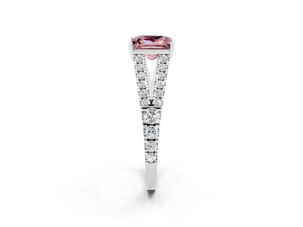 Platinum Princess Cut Morganite Split Shank Pavé Engagement Ring with Four-Prong Setting