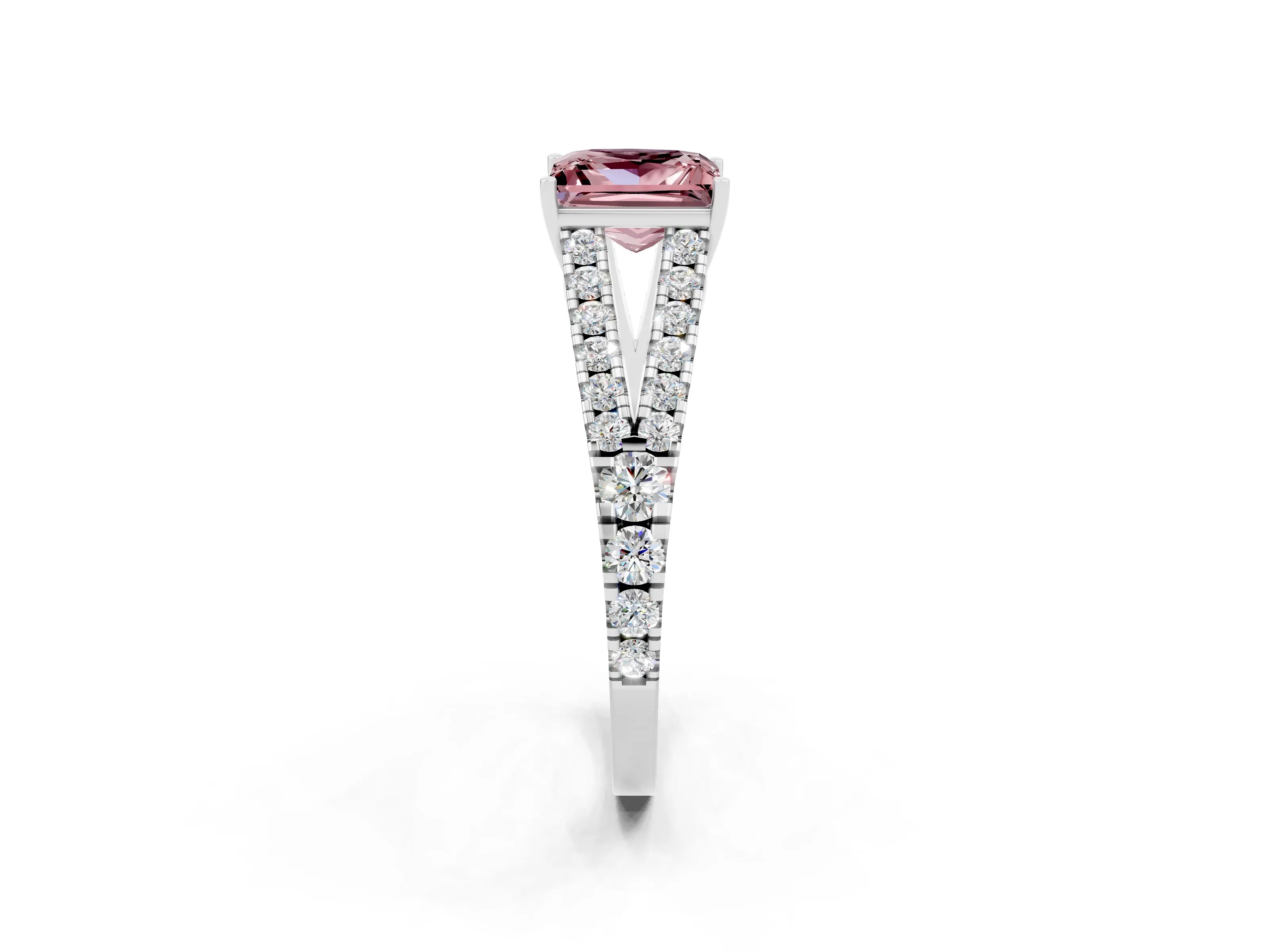 White gold Princess Cut Morganite Split Shank Pavé Engagement Ring with Four-Prong Setting_14