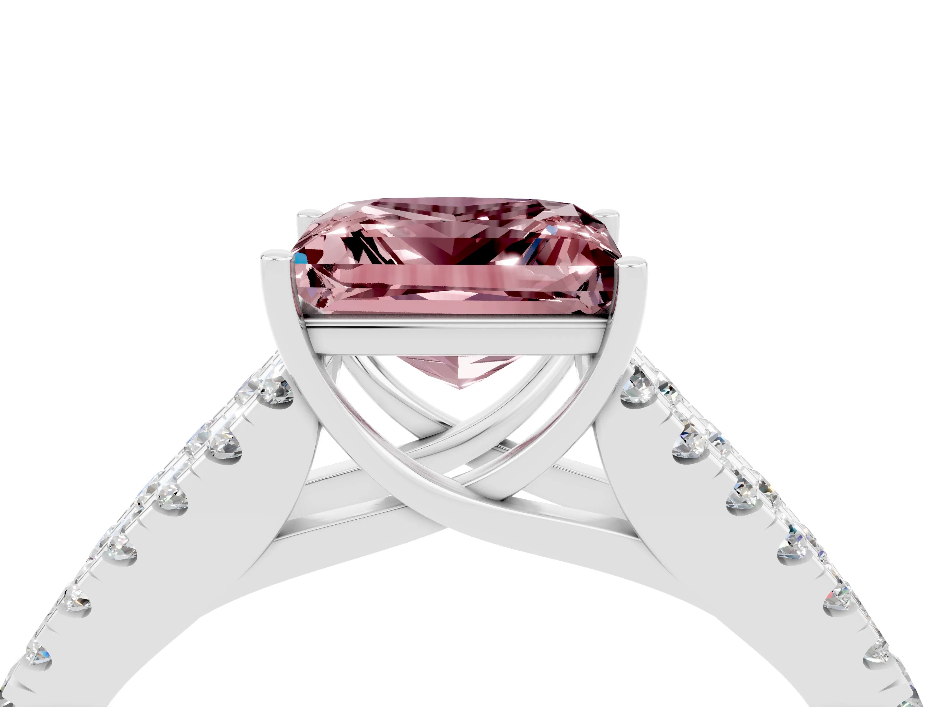 White gold Princess Cut Morganite Split Shank Pavé Engagement Ring with Four-Prong Setting_16