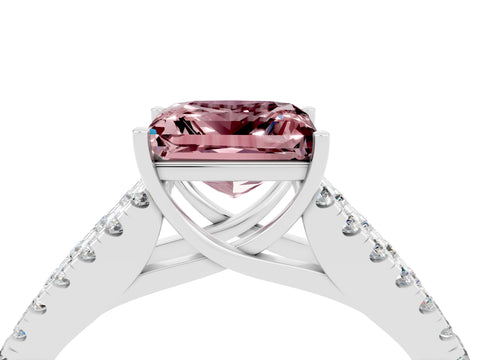 White gold Princess Cut Morganite Split Shank Pavé Engagement Ring with Four-Prong Setting_16