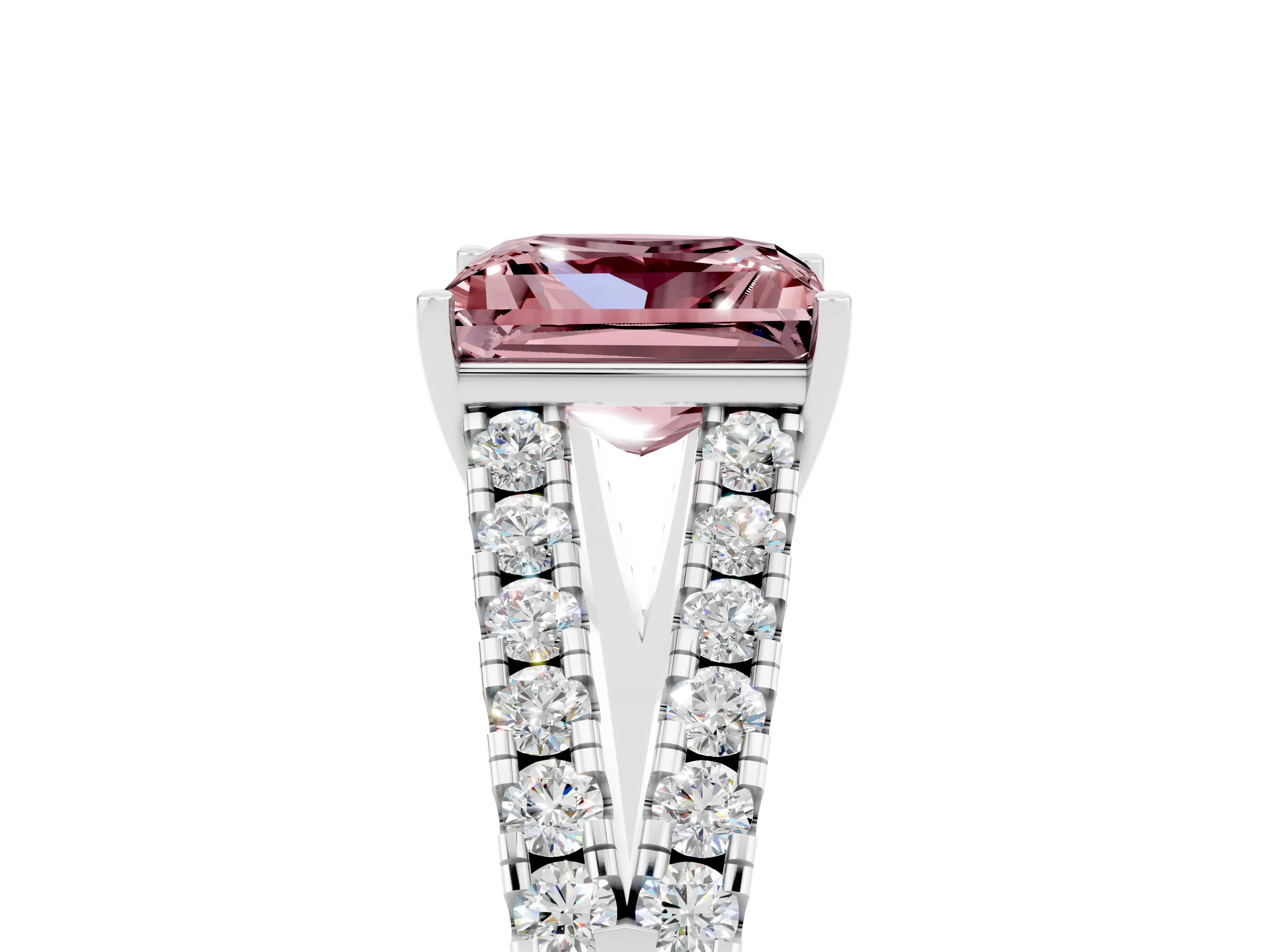 White gold Princess Cut Morganite Split Shank Pavé Engagement Ring with Four-Prong Setting_17