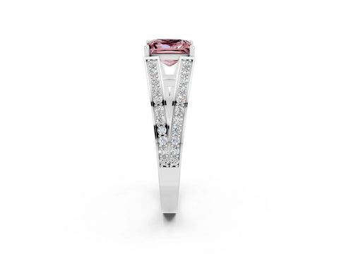 White gold Princess Cut Morganite Split Shank Ring with Pavé Band and Four-Prong Setting_2