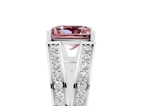 White gold Princess Cut Morganite Split Shank Ring with Pavé Band and Four-Prong Setting_5