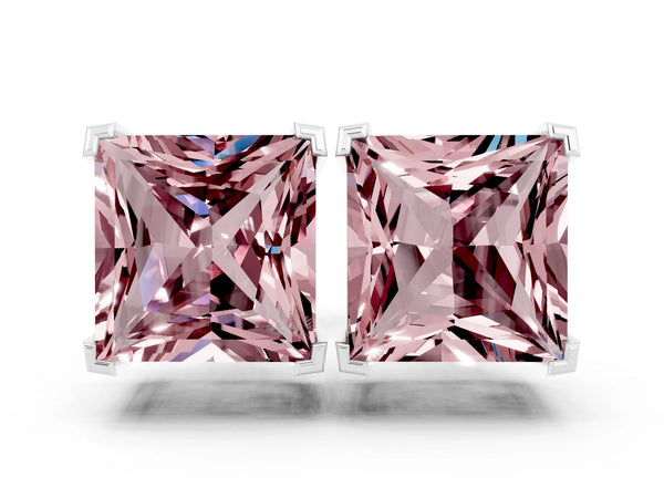 Platinum Princess Cut Morganite Stud Earrings