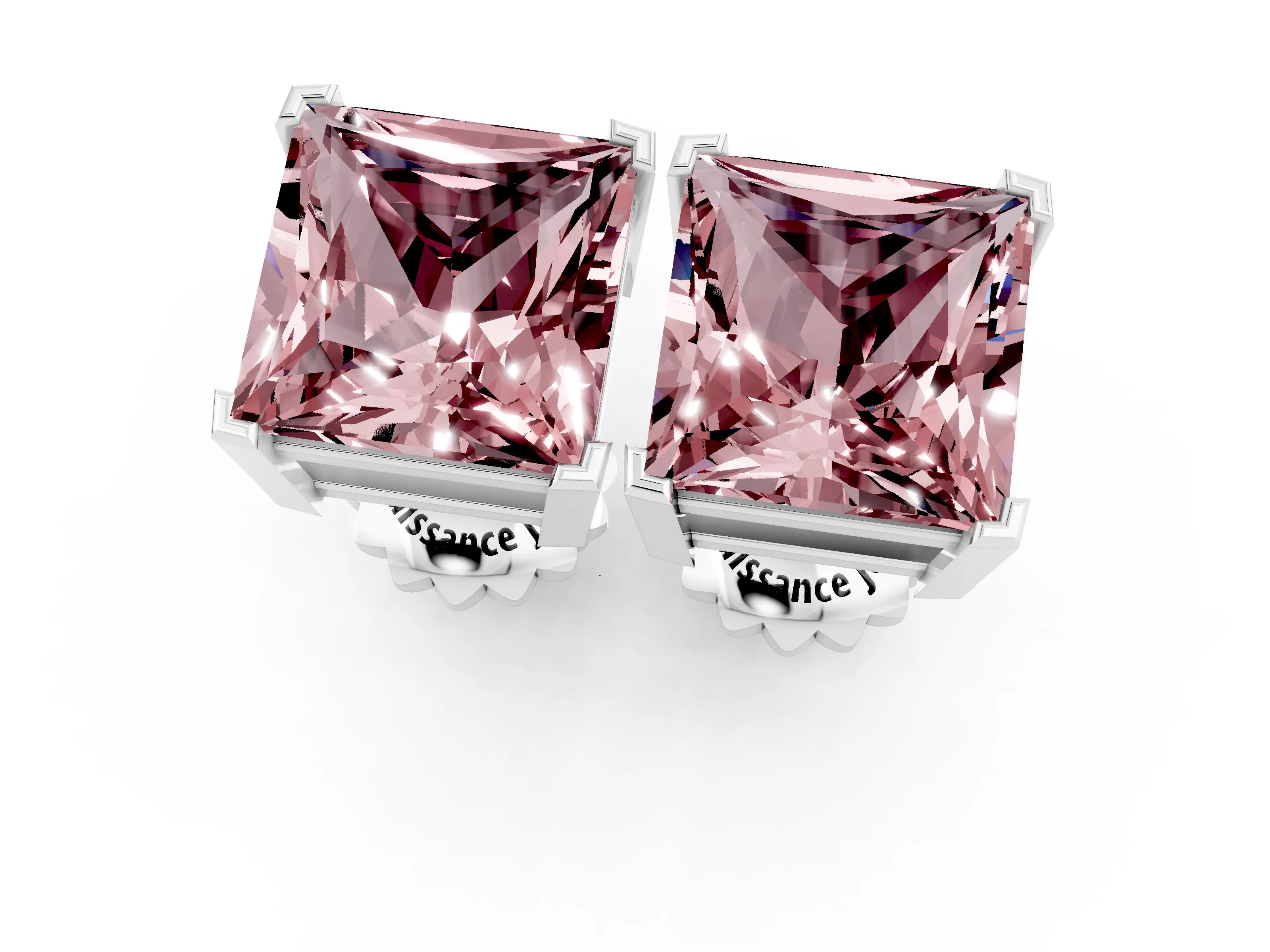 White gold Princess Cut Morganite Stud Earrings_31