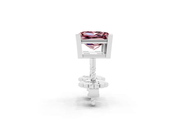 Platinum Princess Cut Morganite Stud Earrings
