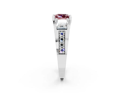 White gold Princess Cut Morganite Three-Stone Ring with Channel Set Band and Four-Prong Setting_2