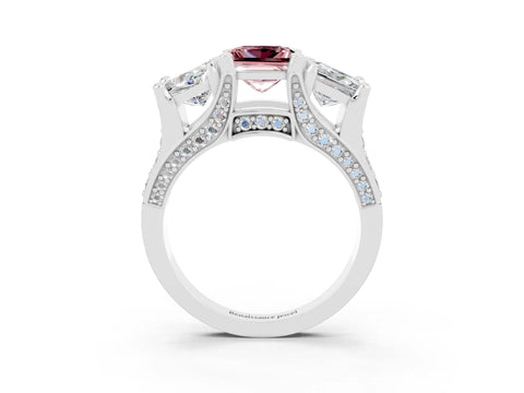 White gold Princess Cut Morganite Three-Stone Ring with Channel Set Band and Four-Prong Setting_3