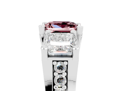 White gold Princess Cut Morganite Three-Stone Ring with Channel Set Band and Four-Prong Setting_5