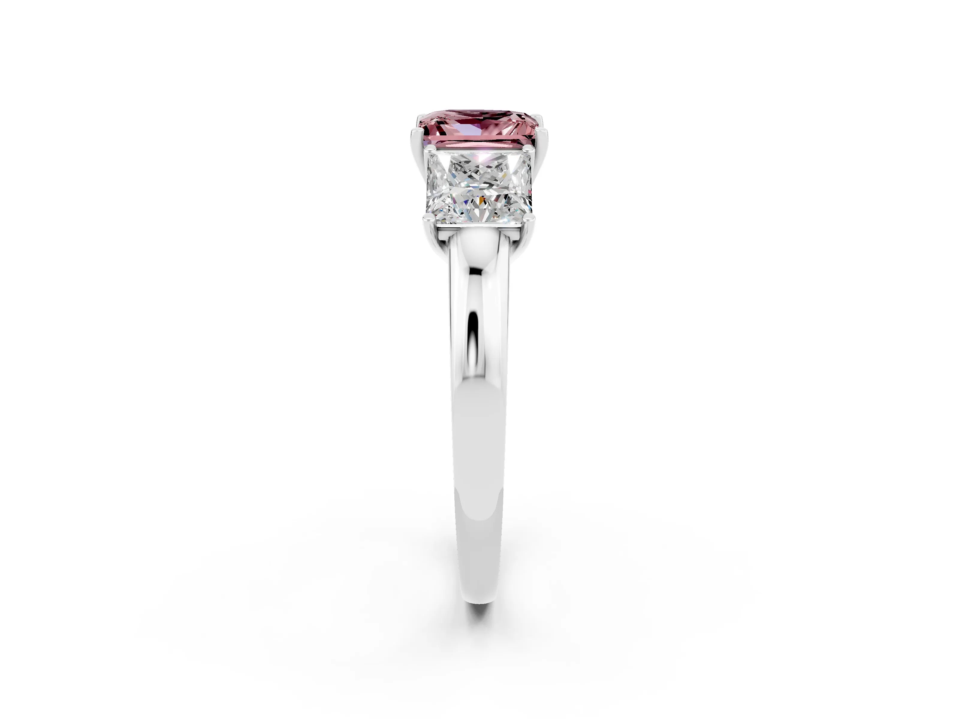 White gold Princess Cut Morganite Three-Stone Ring with Four-Prong Setting and Classic Band_2