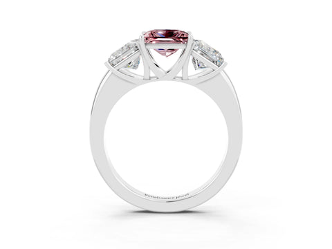 White gold Princess Cut Morganite Three-Stone Ring with Four-Prong Setting and Classic Band_3