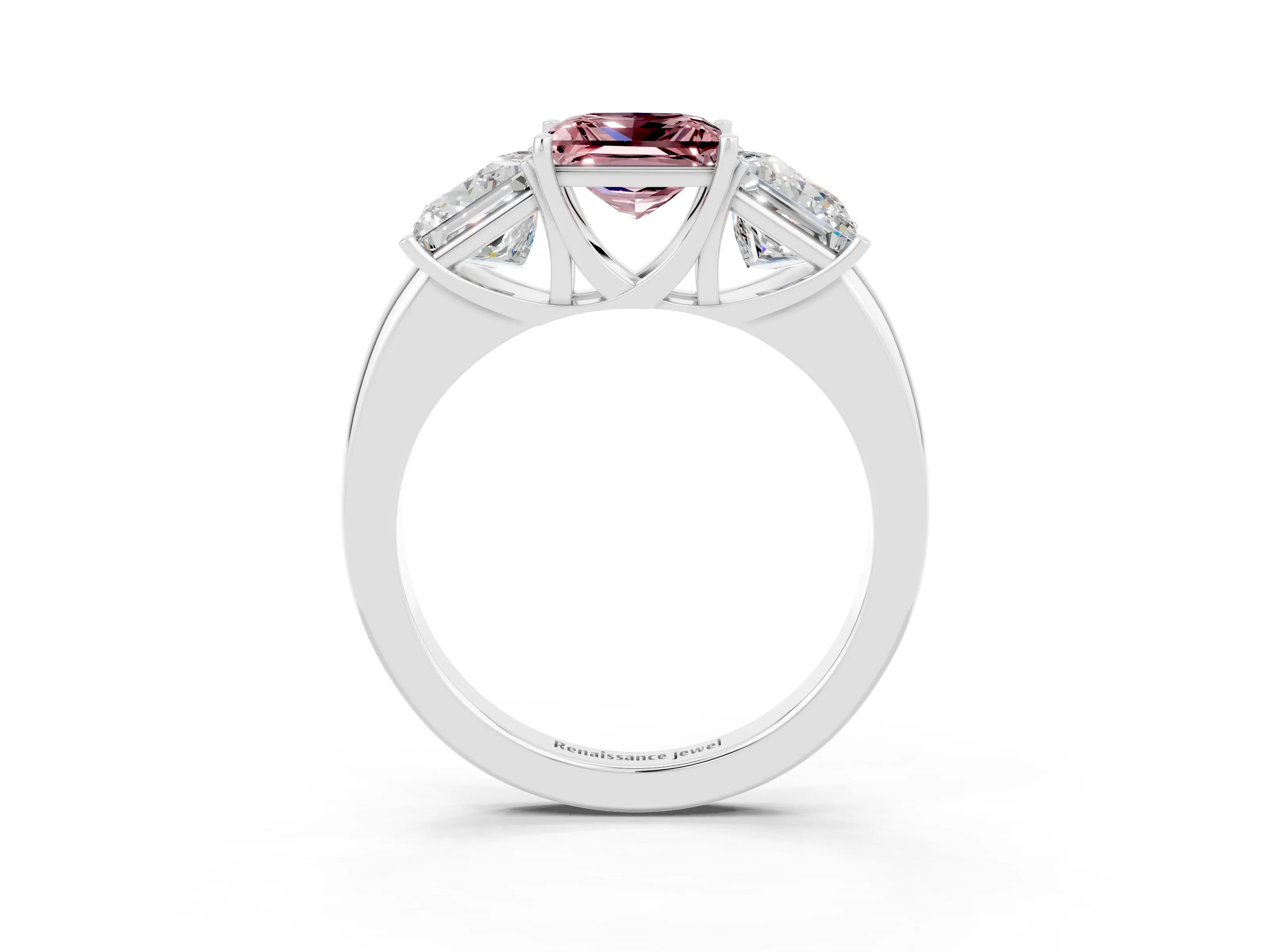 White gold Princess Cut Morganite Three-Stone Ring with Four-Prong Setting and Classic Band_3