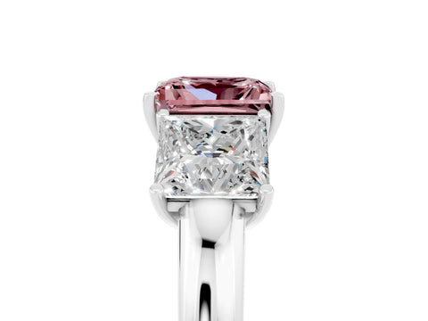 White gold Princess Cut Morganite Three-Stone Ring with Four-Prong Setting and Classic Band_5