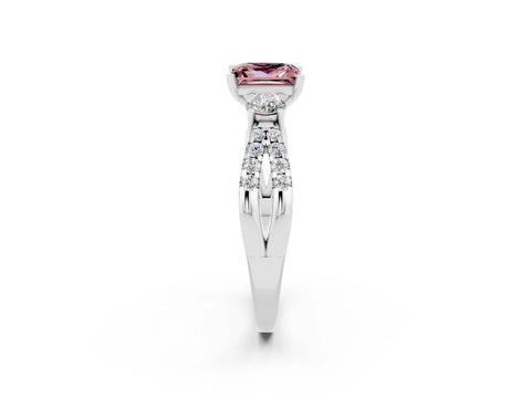 White gold Princess Cut Morganite Three-Stone Ring with Pavé Split Shank and Four-Prong Setting_2