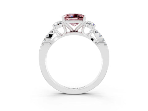 White gold Princess Cut Morganite Three-Stone Ring with Pavé Split Shank and Four-Prong Setting_3