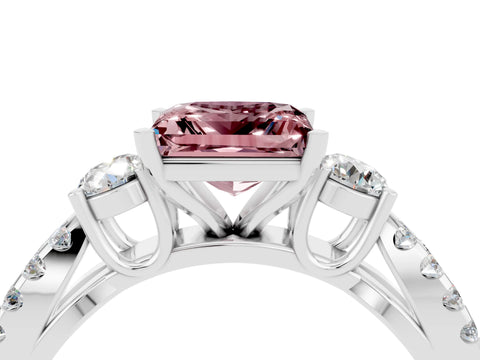 White gold Princess Cut Morganite Three-Stone Ring with Pavé Split Shank and Four-Prong Setting_4
