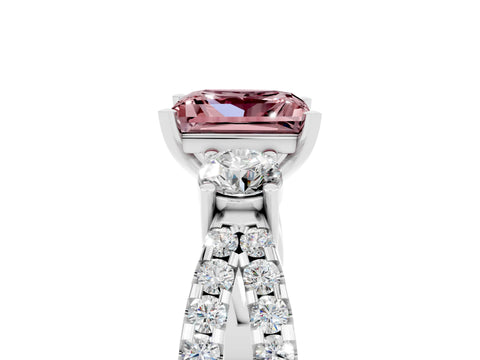 White gold Princess Cut Morganite Three-Stone Ring with Pavé Split Shank and Four-Prong Setting_5
