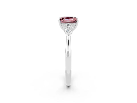 White gold Princess Cut Morganite Three-Stone Ring with Pear Side Stones and Four-Prong Setting_14