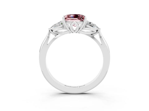 White gold Princess Cut Morganite Three-Stone Ring with Pear Side Stones and Four-Prong Setting_15