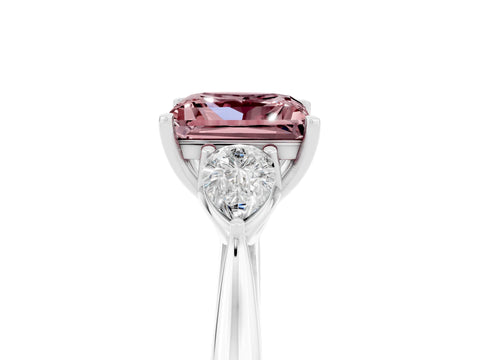 White gold Princess Cut Morganite Three-Stone Ring with Pear Side Stones and Four-Prong Setting_17