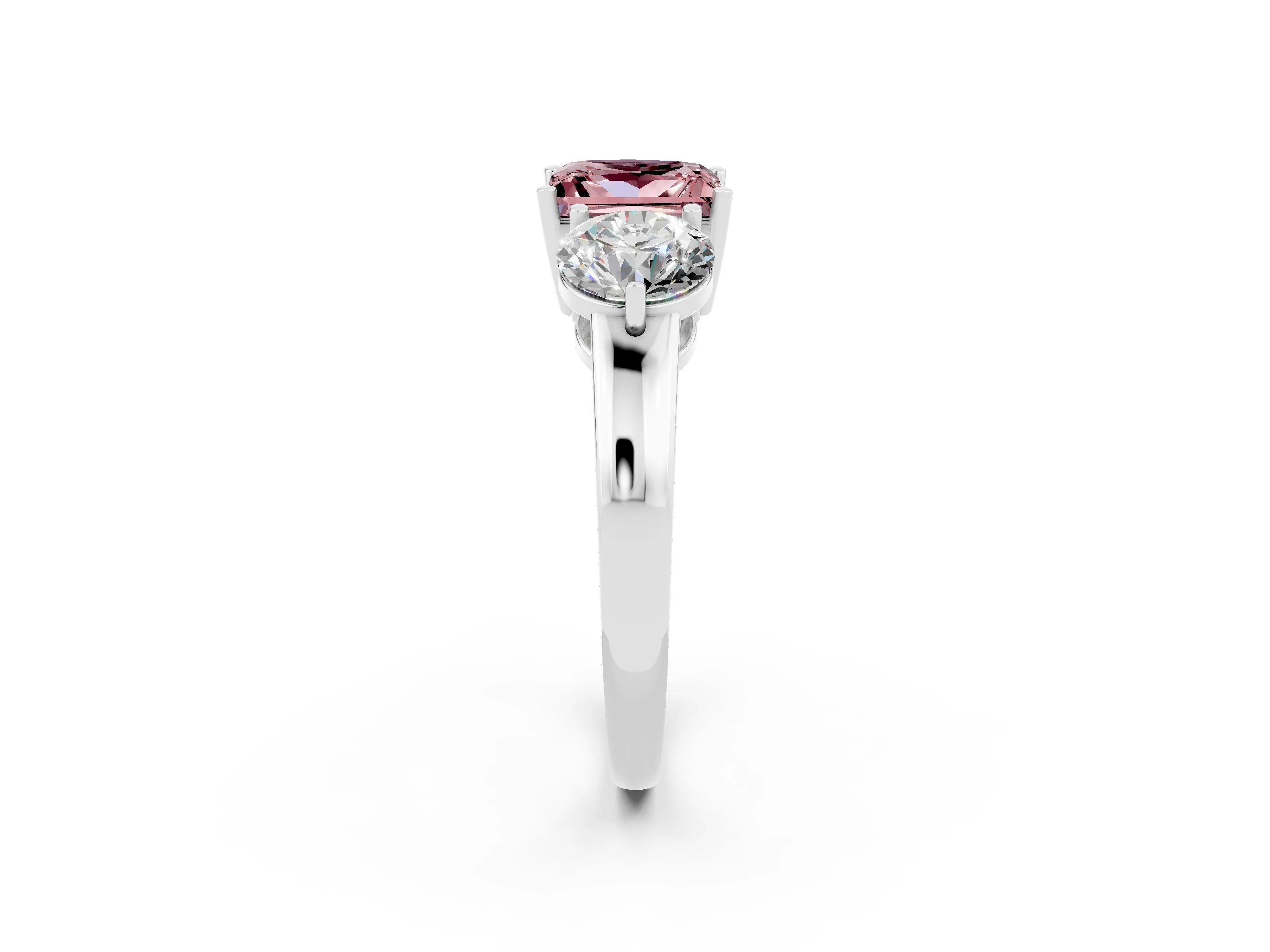White gold Princess Cut Morganite Three-Stone Ring with Prong Setting and Classic Band_2