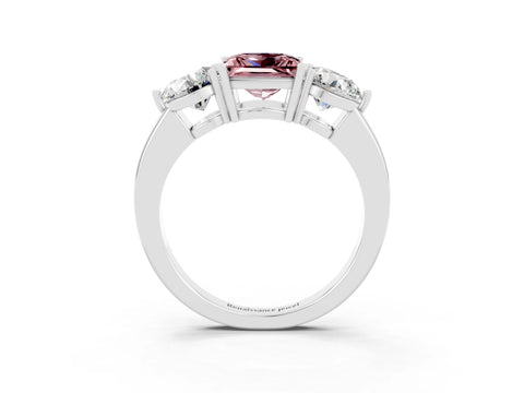 White gold Princess Cut Morganite Three-Stone Ring with Prong Setting and Classic Band_3