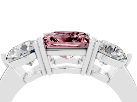 White gold Princess Cut Morganite Three-Stone Ring with Prong Setting and Classic Band_4