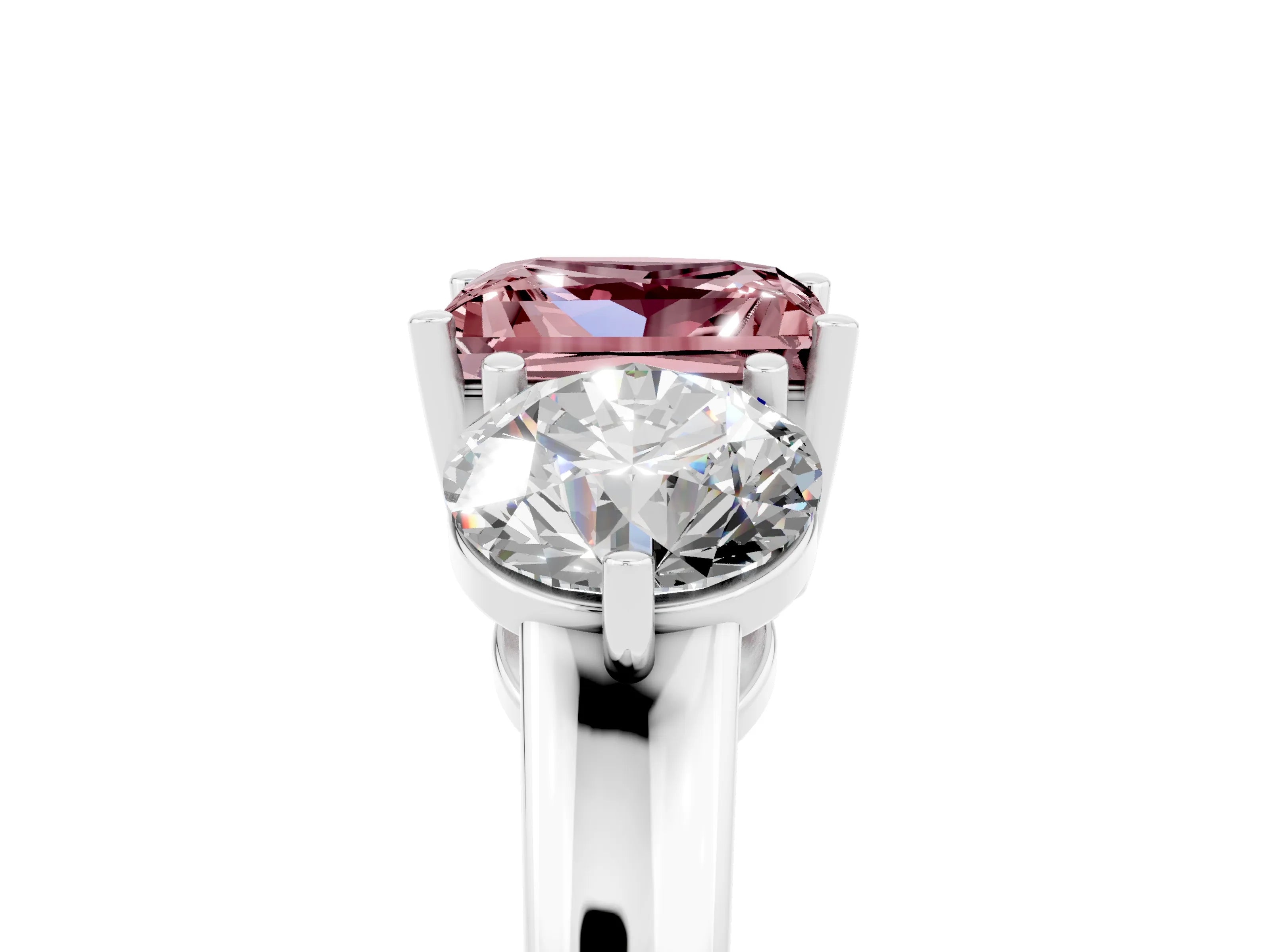 White gold Princess Cut Morganite Three-Stone Ring with Prong Setting and Classic Band_5