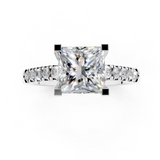 10K White Gold 1.55 Carat D VVS2 Princess Cut Pavé Band Solitaire Ring with Four-Prong Setting