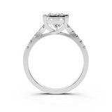 10K White Gold 1.55 Carat D VVS2 Princess Cut Pavé Band Solitaire Ring with Four-Prong Setting