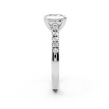 10K White Gold 1.55 Carat D VVS2 Princess Cut Pavé Band Solitaire Ring with Four-Prong Setting
