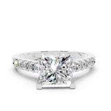 10K White Gold 1.55 Carat D VVS2 Princess Cut Pavé Band Solitaire Ring with Four-Prong Setting