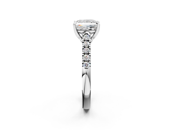 10K White Gold 1.00 Carat F VVS1 Princess Diamond Pavé Band Solitaire Ring with Prong Setting