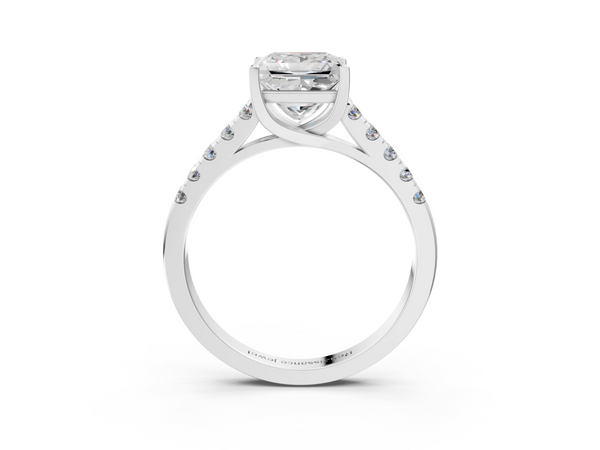 10K White Gold 1.00 Carat F VVS1 Princess Diamond Pavé Band Solitaire Ring with Prong Setting