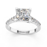 10K White Gold 1.55 Carat D VVS2 Princess Cut Pavé Band Solitaire Ring with Four-Prong Setting