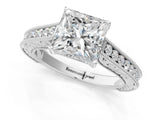 White gold Princess Cut Pave Band Milgrain Solitaire Ring_15