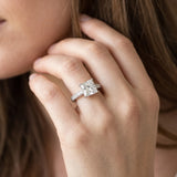 White gold Princess Cut Pave Band Milgrain Solitaire Ring_8