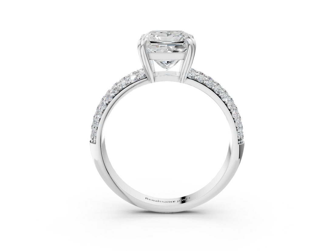 White gold Princess Cut Pave Diamond Engagement Ring with Channel Set Band and Four-Prong Setting_57