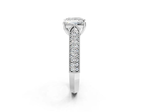 Silver 0.55 Carat E VVS1 Princess Cut Pave Split Shank Engagement Ring with Four-Prong Setting