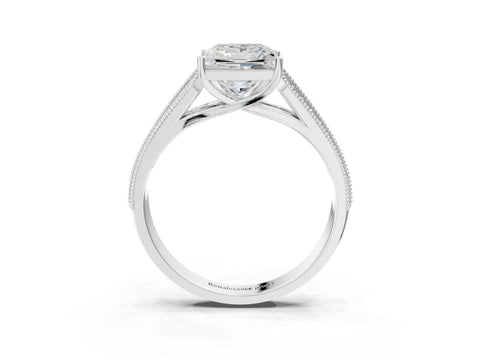 Silver 0.55 Carat E VVS1 Princess Cut Pave Split Shank Engagement Ring with Four-Prong Setting