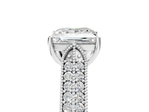Silver 0.55 Carat E VVS1 Princess Cut Pave Split Shank Engagement Ring with Four-Prong Setting