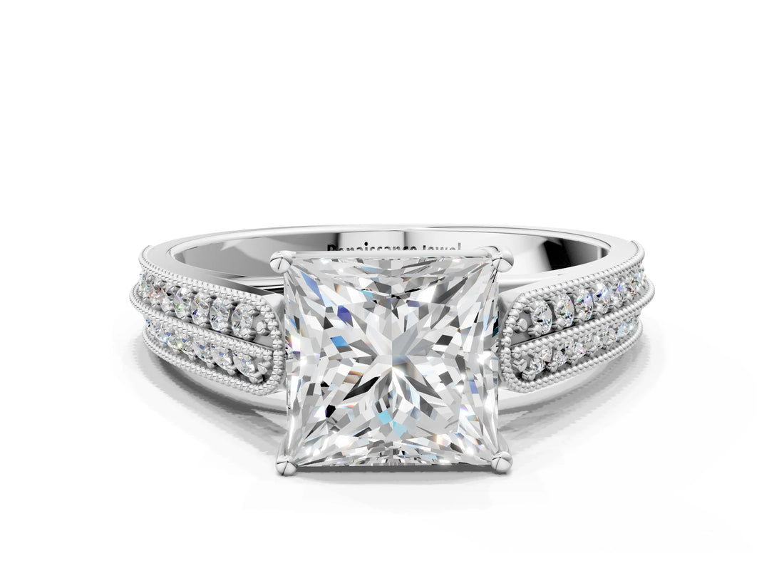White gold Princess Cut Pave Split Shank Engagement Ring with Four-Prong Setting_157